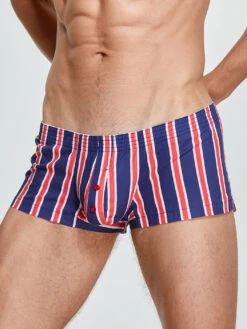 Men's Color Stripes Trunks With Button Fly(Mens Color Stripes Trunks With Button Fly)