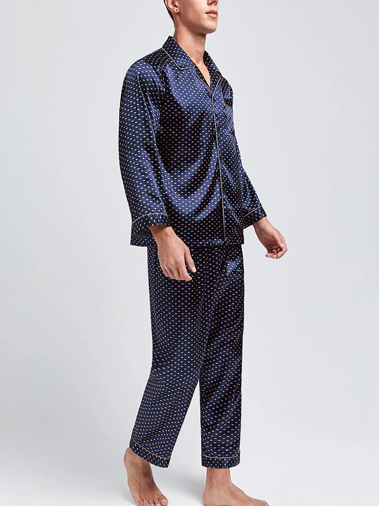 Men's Print Sleepwear Silk Satin Pajamas Set(Mens Print Sleepwear Silk Satin Pajamas Set) 19 Men's Print Sleepwear Silk Satin Pajamas Set(Mens Print Sleepwear Silk Satin Pajamas Set) - Image 19