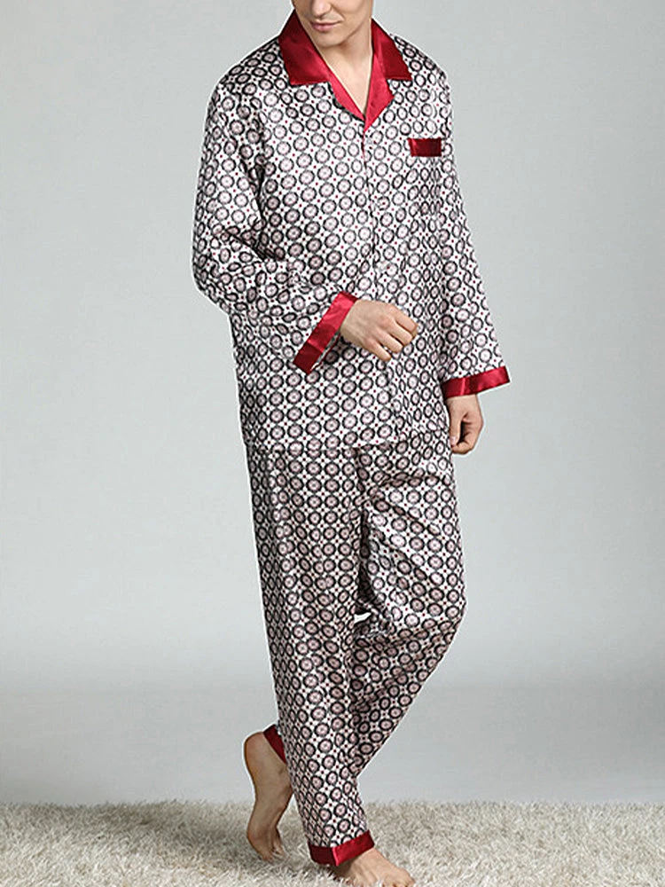 Men's Print Sleepwear Silk Satin Pajamas Set(Mens Print Sleepwear Silk Satin Pajamas Set) 13 Men's Print Sleepwear Silk Satin Pajamas Set(Mens Print Sleepwear Silk Satin Pajamas Set) - Image 13