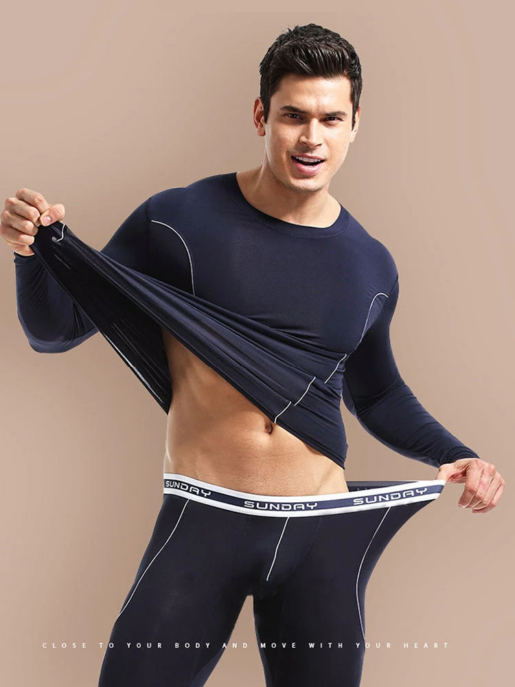 Men's Round Neck Solid Color Bamboo Fiber Thermal Underwear Set(Mens Round Neck Solid Color Bamboo Fiber Thermal Underwear Set) 2 Men's Round Neck Solid Color Bamboo Fiber Thermal Underwear Set(Mens Round Neck Solid Color Bamboo Fiber Thermal Underwear Set) - Image 2