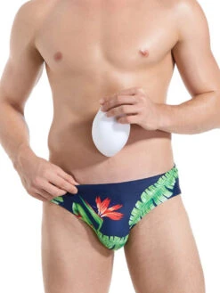 Men’s Floral Print Swim Briefs With Removable Pad(Men S Floral Print Swim Briefs With Removable Pad)