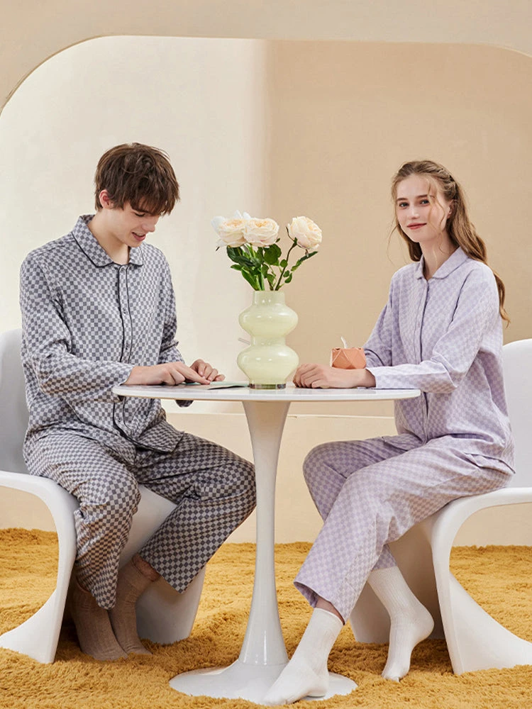 Woven Yarn-dyed Checkerboard Couple Cotton Comfortable Pajama Sets(Woven Yarn Dyed Checkerboard Couple Cotton Comfortable Pajama Sets) 2 Woven Yarn-dyed Checkerboard Couple Cotton Comfortable Pajama Sets(Woven Yarn Dyed Checkerboard Couple Cotton Comfortable Pajama Sets) - Image 2