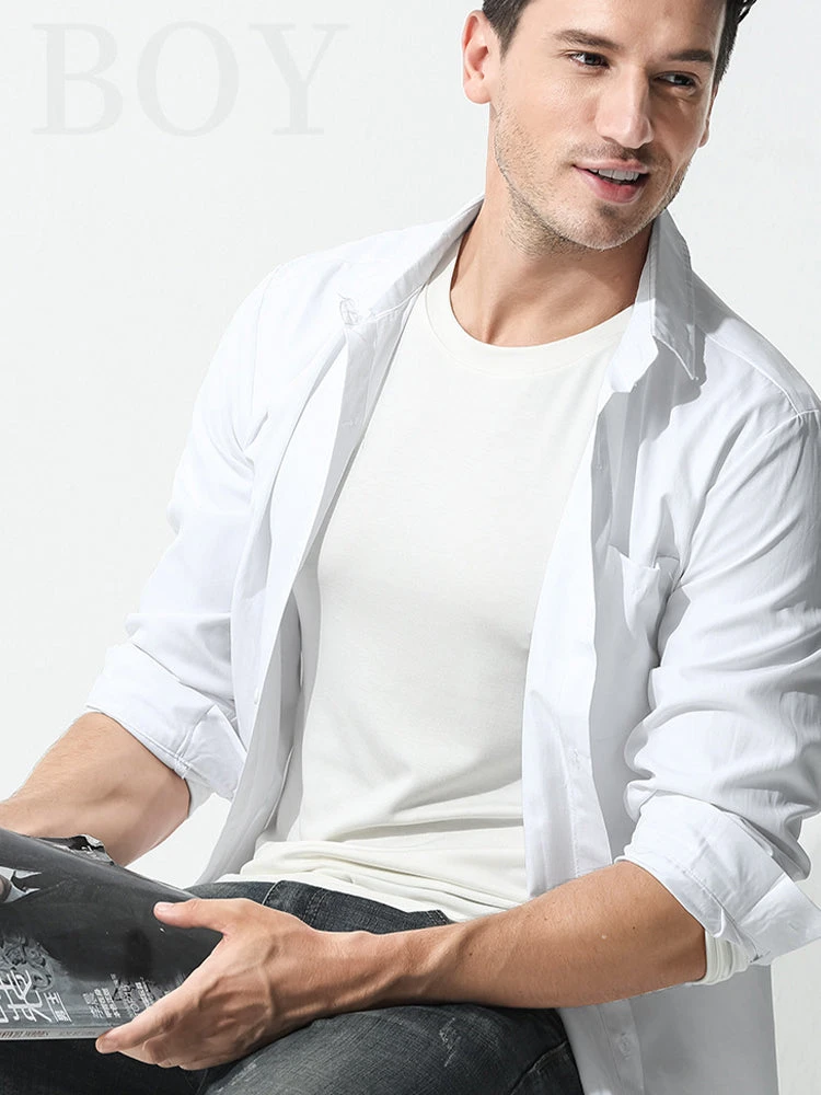 Men's Double-sided Modal Long-sleeved Solid Color T-shirt(Mens Double Sided Modal Long Sleeved Solid Color T Shirt) 8 Men's Double-sided Modal Long-sleeved Solid Color T-shirt(Mens Double Sided Modal Long Sleeved Solid Color T Shirt) - Image 8