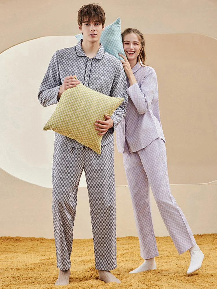 Woven Yarn-dyed Checkerboard Couple Cotton Comfortable Pajama Sets(Woven Yarn Dyed Checkerboard Couple Cotton Comfortable Pajama Sets) 4 Woven Yarn-dyed Checkerboard Couple Cotton Comfortable Pajama Sets(Woven Yarn Dyed Checkerboard Couple Cotton Comfortable Pajama Sets) - Image 4