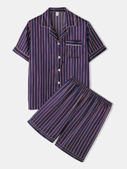 Men's Striped Satin Cool Pajamas Set(Mens Striped Satin Cool Pajamas Set)