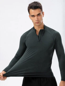 Men's Zip-Up Sports Long Sleeve Shirt(Mens Zip Up Long Sleeve T Shirt) -Mr Saker 1 22 22ee0e38 34fa 4924 8674 96b70657db4d