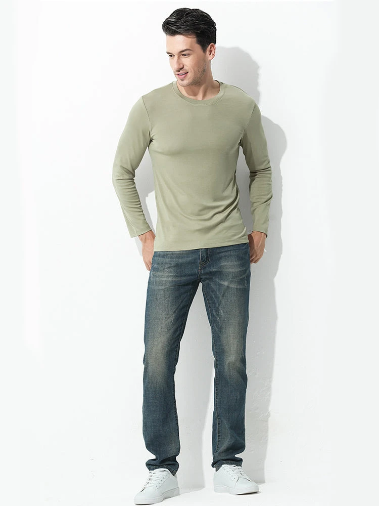 Men's Double-sided Modal Long-sleeved Solid Color T-shirt(Mens Double Sided Modal Long Sleeved Solid Color T Shirt) 3 Men's Double-sided Modal Long-sleeved Solid Color T-shirt(Mens Double Sided Modal Long Sleeved Solid Color T Shirt) - Image 3