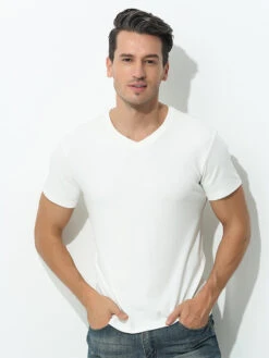 60S Double-Sided Modal Fashion V-neck Men's Solid Color Short-Sleeved T-shirt(60s Double Sided Modal Fashion V Neck Mens Solid Color Short Sleeved T Shirt) -Mr Saker 1 26 fc28cfe5 150e 4122 9cf2 a12fbacd7136