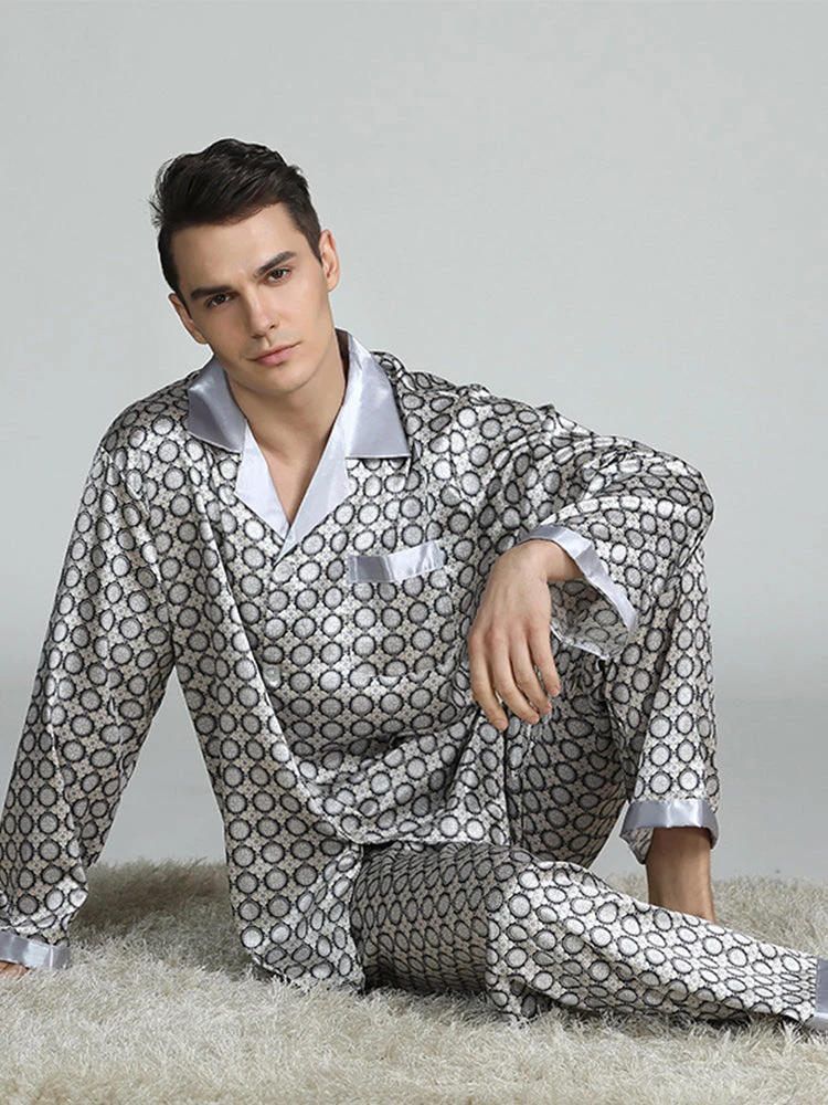 Men's Print Sleepwear Silk Satin Pajamas Set(Mens Print Sleepwear Silk Satin Pajamas Set) 15 Men's Print Sleepwear Silk Satin Pajamas Set(Mens Print Sleepwear Silk Satin Pajamas Set) - Image 15