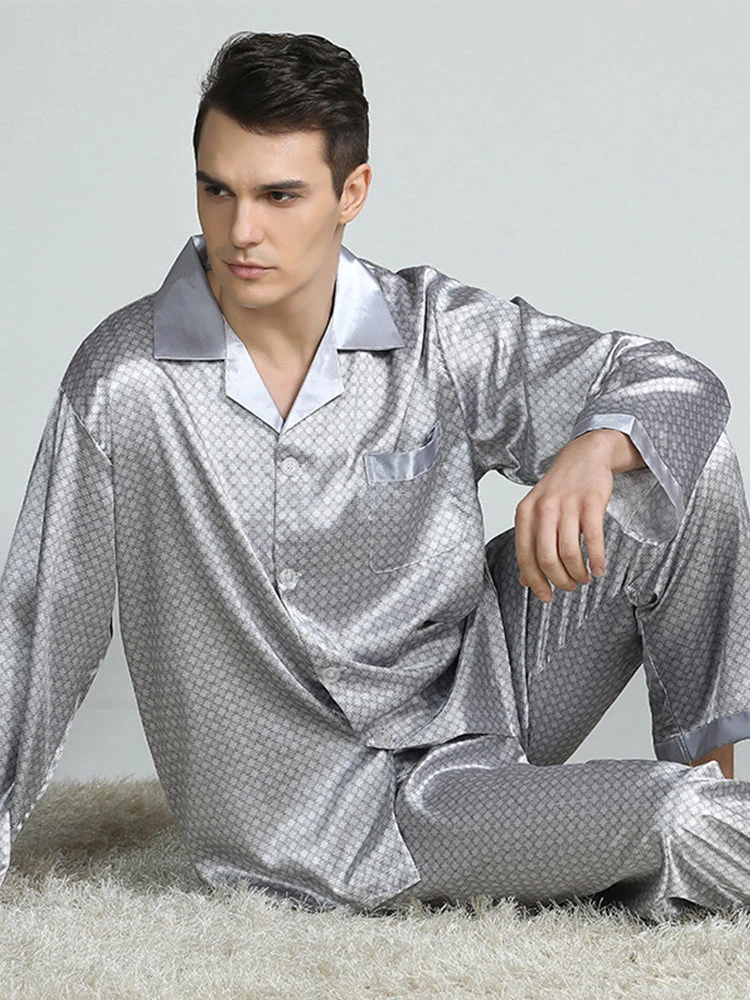 Men's Print Sleepwear Silk Satin Pajamas Set(Mens Print Sleepwear Silk Satin Pajamas Set) 1 Men's Print Sleepwear Silk Satin Pajamas Set(Mens Print Sleepwear Silk Satin Pajamas Set)
