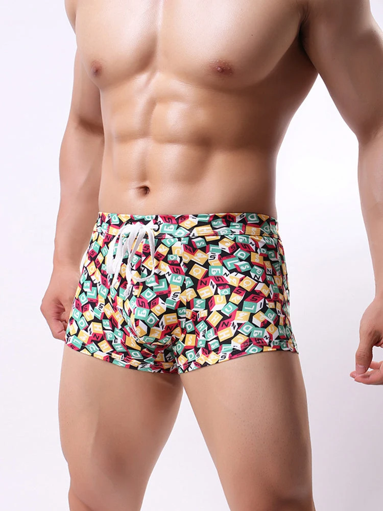 Men's Printed Skinny Swim Trunks With Drawstring(Mens Printed Skinny Swim Trunks With Drawstring) 2 Men's Printed Skinny Swim Trunks With Drawstring(Mens Printed Skinny Swim Trunks With Drawstring) - Image 2