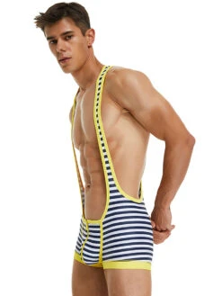 Men's Striped Wrestling Singlet Bodysuit(Striped Mens One Piece Sports Vest) -Mr Saker 1 2 be7edd70 1b44 46eb 91af 7e920619c70a