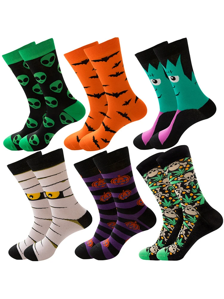 5 Pairs Halloween Skeleton, Alien, Pumpkin Monster Crew Socks(5 Pairs Halloween Skeleton Alien Pumpkin Monster Crew Socks) 2 5 Pairs Halloween Skeleton, Alien, Pumpkin Monster Crew Socks(5 Pairs Halloween Skeleton Alien Pumpkin Monster Crew Socks) - Image 2