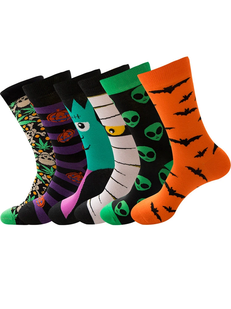 5 Pairs Halloween Skeleton, Alien, Pumpkin Monster Crew Socks(5 Pairs Halloween Skeleton Alien Pumpkin Monster Crew Socks) 3 5 Pairs Halloween Skeleton, Alien, Pumpkin Monster Crew Socks(5 Pairs Halloween Skeleton Alien Pumpkin Monster Crew Socks) - Image 3