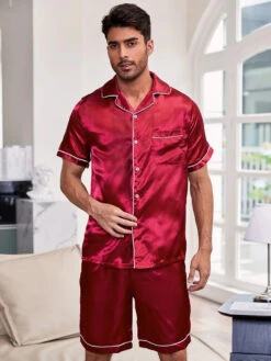 Men's Button Down Satin Pajama Set(Mens Button Down Satin Pajama Set) -Mr Saker 1 4 2eb7eea7 b967 44f3 8e5d ca73743e05c2