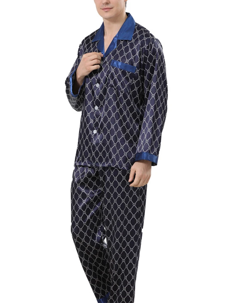 Men's Print Sleepwear Silk Satin Pajamas Set(Mens Print Sleepwear Silk Satin Pajamas Set) 10 Men's Print Sleepwear Silk Satin Pajamas Set(Mens Print Sleepwear Silk Satin Pajamas Set) - Image 10