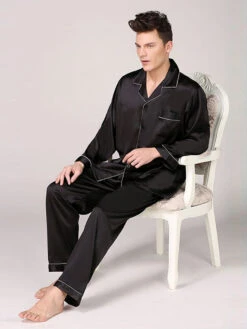 Men's Classic Satin Pajama Set Sleepwear(Mens Classic Satin Pajama Set Sleepwear)