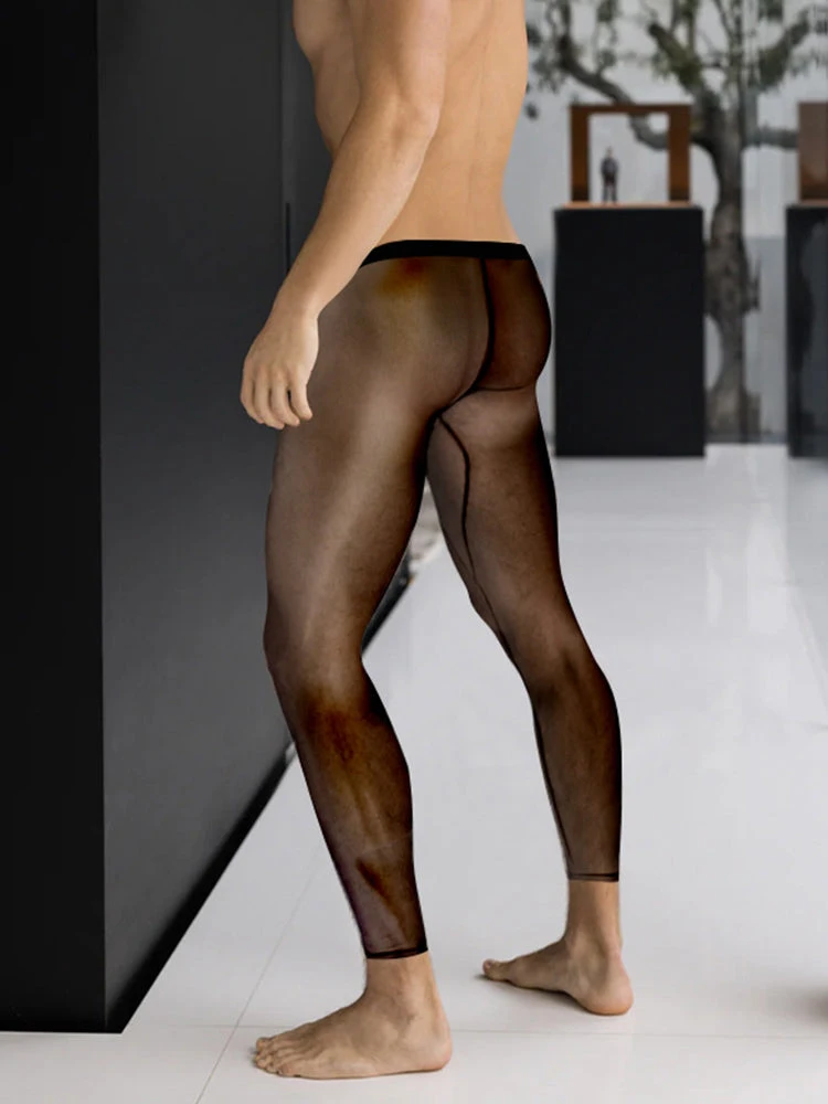 Men's Lightweight Semi-See-Through Sports Pants With Spacious Pouch(Mens Breathable Semi Transparent Sexy Black Silk Large Pouch Leggings) 3 Men's Lightweight Semi-See-Through Sports Pants With Spacious Pouch(Mens Breathable Semi Transparent Sexy Black Silk Large Pouch Leggings) - Image 3