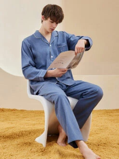 Men's Long Sleeve Woven Brushed Cotton Pajama Set(Mens Long Sleeve Woven Brushed Cotton Pajama Set) -Mr Saker 1 6 7f64b156 9317 49f3 9ee1 141936c9b63a
