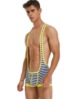 Men's Striped Wrestling Singlet Bodysuit(Striped Mens One Piece Sports Vest) -Mr Saker 1 7 8b9b7c27 4d87 4646 bfba 0166efd8ba54