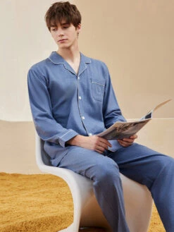 Men's Long Sleeve Woven Brushed Cotton Pajama Set(Mens Long Sleeve Woven Brushed Cotton Pajama Set) -Mr Saker 1 7 b04a7f1c e2f4 4183 aa65 ee8c1767b5d3