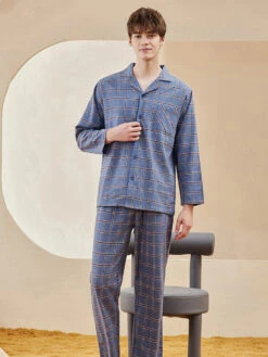 Men's Long Sleeve Woven Brushed Cotton Pajama Set(Mens Long Sleeve Woven Brushed Cotton Pajama Set) -Mr Saker 1 8 016059ad 0988 4aa0 8338 2cae4204494a