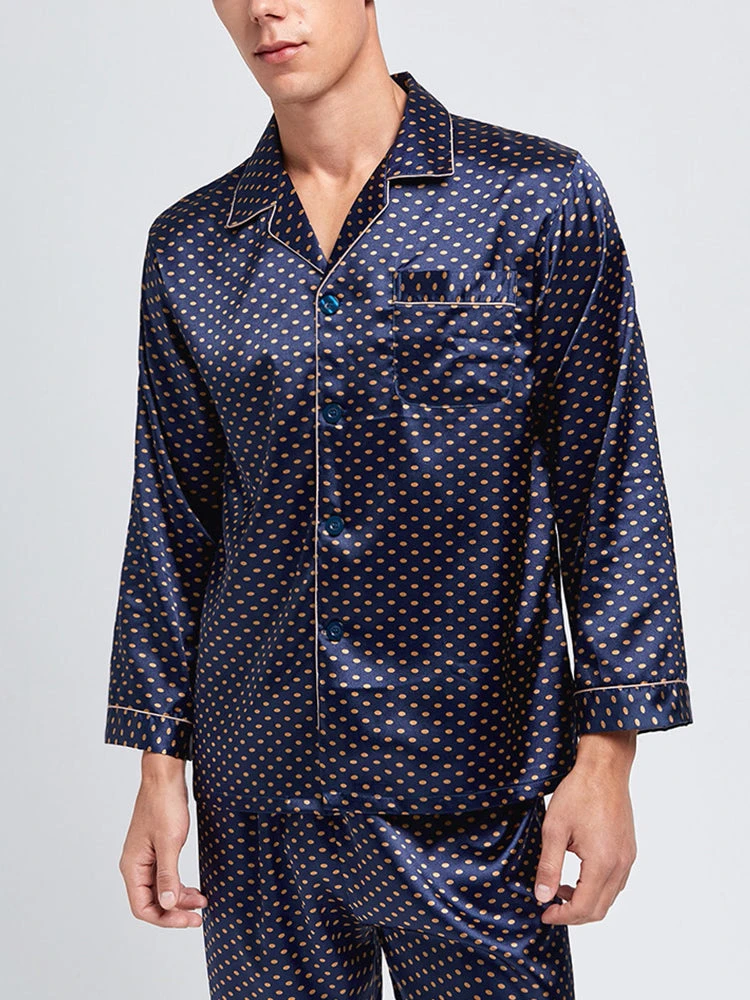 Men's Print Sleepwear Silk Satin Pajamas Set(Mens Print Sleepwear Silk Satin Pajamas Set) 18 Men's Print Sleepwear Silk Satin Pajamas Set(Mens Print Sleepwear Silk Satin Pajamas Set) - Image 18