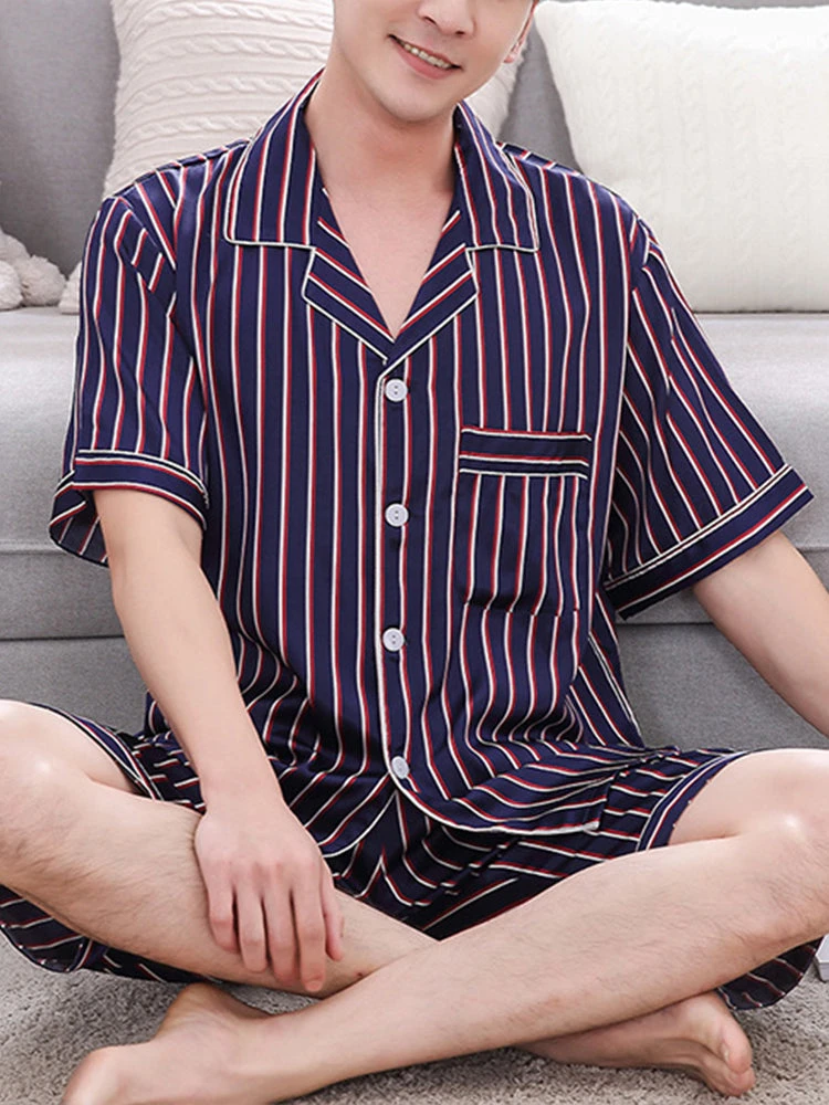 Men's Striped Satin Cool Pajamas Set(Mens Striped Satin Cool Pajamas Set) 3 Men's Striped Satin Cool Pajamas Set(Mens Striped Satin Cool Pajamas Set) - Image 3