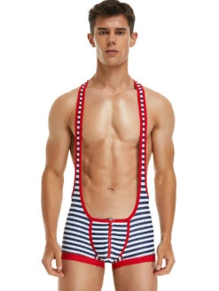 Men's Striped Wrestling Singlet Bodysuit(Striped Mens One Piece Sports Vest) -Mr Saker 1 9 e59baebd 9b9e 4333 a28a f22cbf2c1ed6