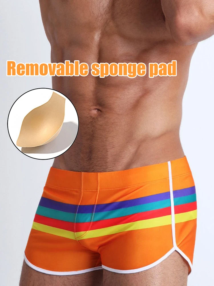 Men's Rainbow Striped Swimming Trunks(Mens Rainbow Striped Swimming Trunks) 3 Men's Rainbow Striped Swimming Trunks(Mens Rainbow Striped Swimming Trunks) - Image 3