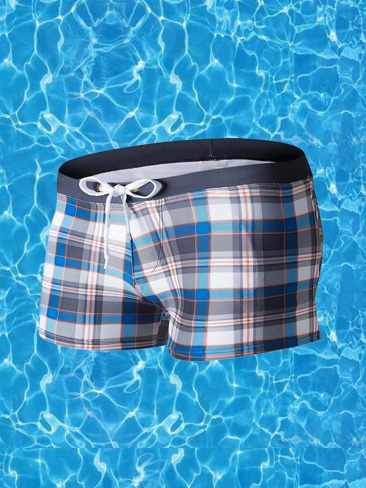 Men's Drawstring Plaid Swim Shorts With Pockets(Mens Drawstring Plaid Swim Shorts With Pockets) 1 Men's Drawstring Plaid Swim Shorts With Pockets(Mens Drawstring Plaid Swim Shorts With Pockets)