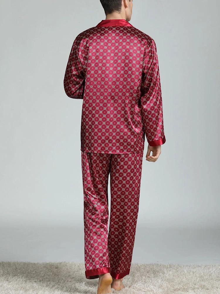 Men's Print Sleepwear Silk Satin Pajamas Set(Mens Print Sleepwear Silk Satin Pajamas Set) 8 Men's Print Sleepwear Silk Satin Pajamas Set(Mens Print Sleepwear Silk Satin Pajamas Set) - Image 8