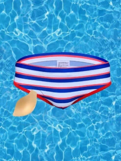 Men's Blue & White Striped Comfy Waistband Swim Briefs(Mens Blue White Striped Anti Wardrobe Malfunction Swim Briefs)