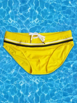 Sports Men's Striped Drawstring Swim Briefs(Sports Mens Striped Drawstring Swim Briefs)