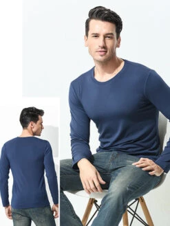 Men's Double-sided Modal Long-sleeved Solid Color T-shirt(Mens Double Sided Modal Long Sleeved Solid Color T Shirt)