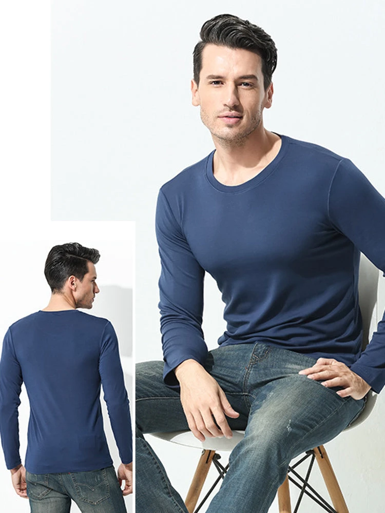 Men's Double-sided Modal Long-sleeved Solid Color T-shirt(Mens Double Sided Modal Long Sleeved Solid Color T Shirt) 1 Men's Double-sided Modal Long-sleeved Solid Color T-shirt(Mens Double Sided Modal Long Sleeved Solid Color T Shirt)