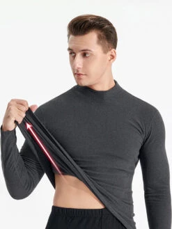 Mid-neck Men's Fleece Warm Bottoming Top T-shirt(Mid Neck Mens Fleece Warm Bottoming Top T Shirt)