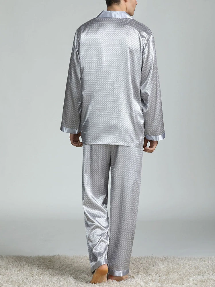 Men's Print Sleepwear Silk Satin Pajamas Set(Mens Print Sleepwear Silk Satin Pajamas Set) 2 Men's Print Sleepwear Silk Satin Pajamas Set(Mens Print Sleepwear Silk Satin Pajamas Set) - Image 2