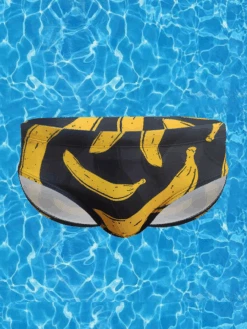 Men's Banana Print Swim Briefs With Removable Pad(Mens Banana Print Swim Briefs With Removable Pad)