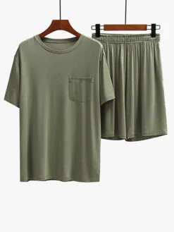 Men's Loungewear Modal Short PJ Set(Mens Loungewear Modal Short Pj Set) 22 Men's Loungewear Modal Short PJ Set(Mens Loungewear Modal Short Pj Set) -Mr Saker DarkGreen