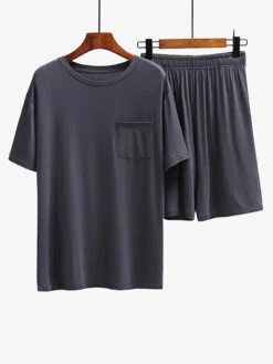 Men's Loungewear Modal Short PJ Set(Mens Loungewear Modal Short Pj Set) 23 Men's Loungewear Modal Short PJ Set(Mens Loungewear Modal Short Pj Set) -Mr Saker DarkGrey