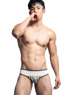 Men's Spliced Striped Mesh Pouch Briefs(Mens Spliced Striped Mesh Pouch Briefs)