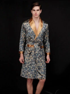 Men's Luxurious Satin Printed Robe(Mens Luxurious Satin Printed Robe)