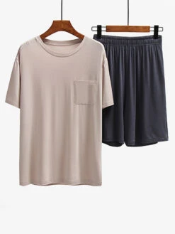 Men's Loungewear Modal Short PJ Set(Mens Loungewear Modal Short Pj Set) 19 Men's Loungewear Modal Short PJ Set(Mens Loungewear Modal Short Pj Set) -Mr Saker Nude DarkGrey
