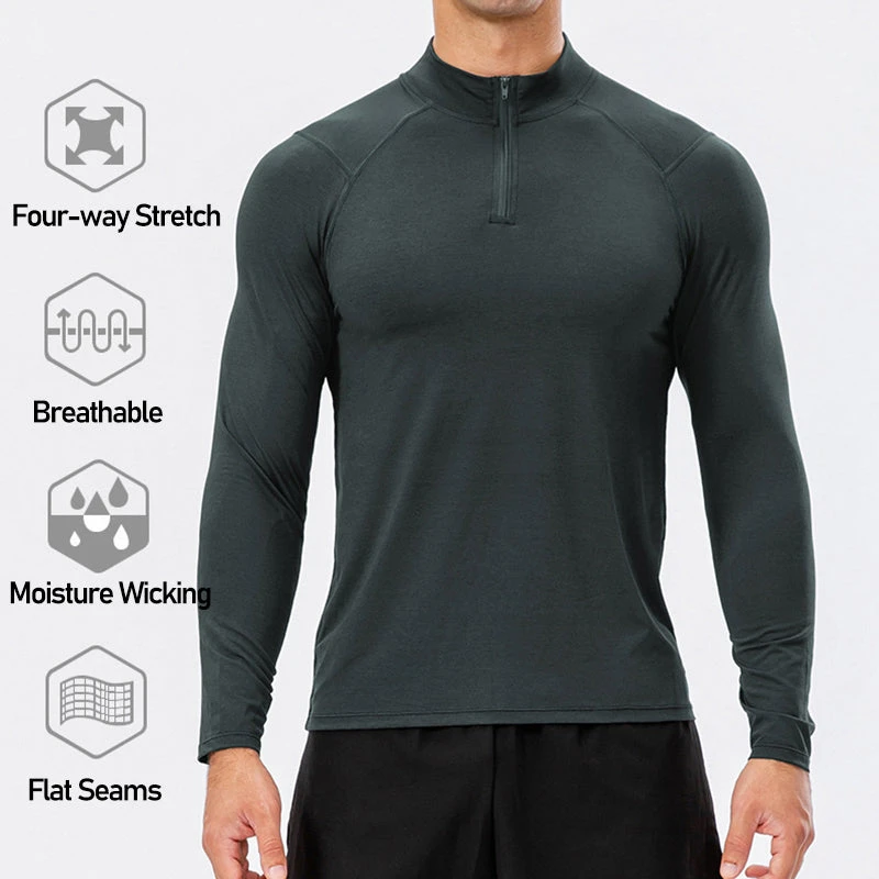 Men's Active Slim-fit Quarter Zip Long Sleeve Outdoor Athletic Performance Pullover(Mens Active Slim Fit Quarter Zip Long Sleeve Outdoor Athletic Performance Pullover) 2 Men's Active Slim-fit Quarter Zip Long Sleeve Outdoor Athletic Performance Pullover(Mens Active Slim Fit Quarter Zip Long Sleeve Outdoor Athletic Performance Pullover) - Image 2