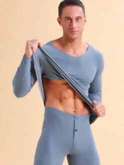 Men's V-neck Fleece Thermal Underwear Set(Mens V Neck Fleece Thermal Underwear Set)