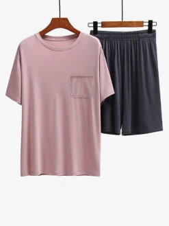 Men's Loungewear Modal Short PJ Set(Mens Loungewear Modal Short Pj Set) 18 Men's Loungewear Modal Short PJ Set(Mens Loungewear Modal Short Pj Set) -Mr Saker Pink DarkGrey