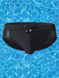 Men Sexy Sheer Patchwork Swim Briefs(Men Sexy Sheer Patchwork Swim Briefs)