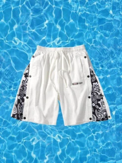 Mens Pattern Patchwork Elastic Active Athletic Shorts(Mens Pattern Patchwork Elastic Active Athletic Shorts)