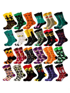 5 Pairs Halloween Skeleton, Alien, Pumpkin Monster Crew Socks(5 Pairs Halloween Skeleton Alien Pumpkin Monster Crew Socks)